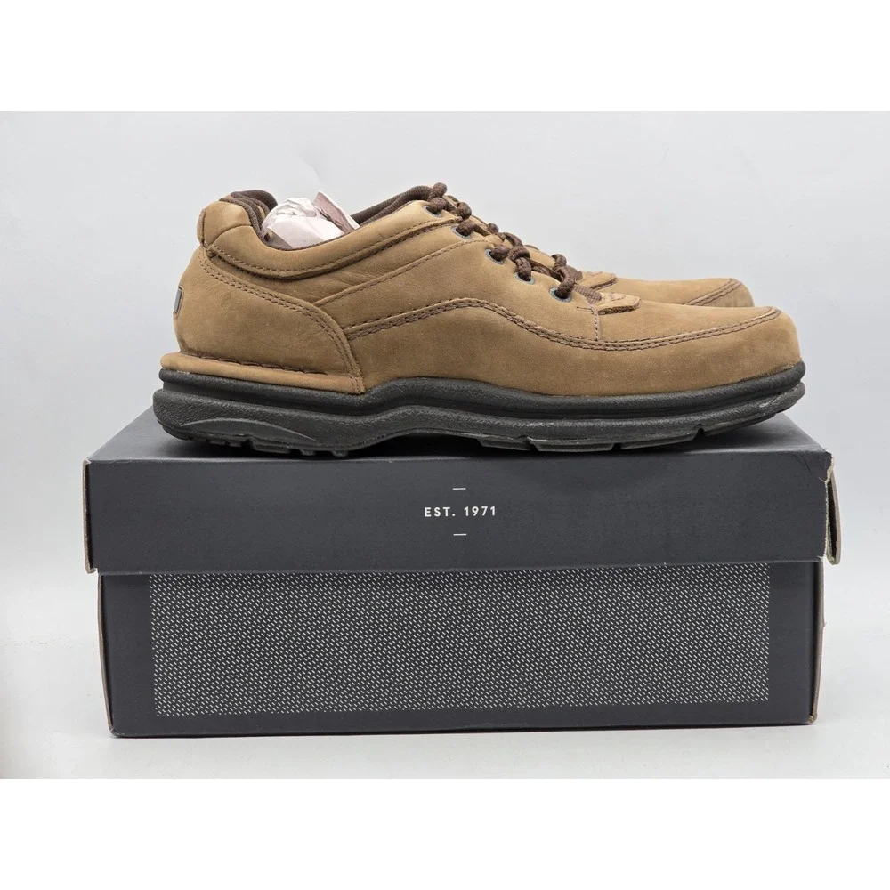 Rockport Men's Chocolate Leather World Tour Classic Walking Shoe Size 8 XW Extra